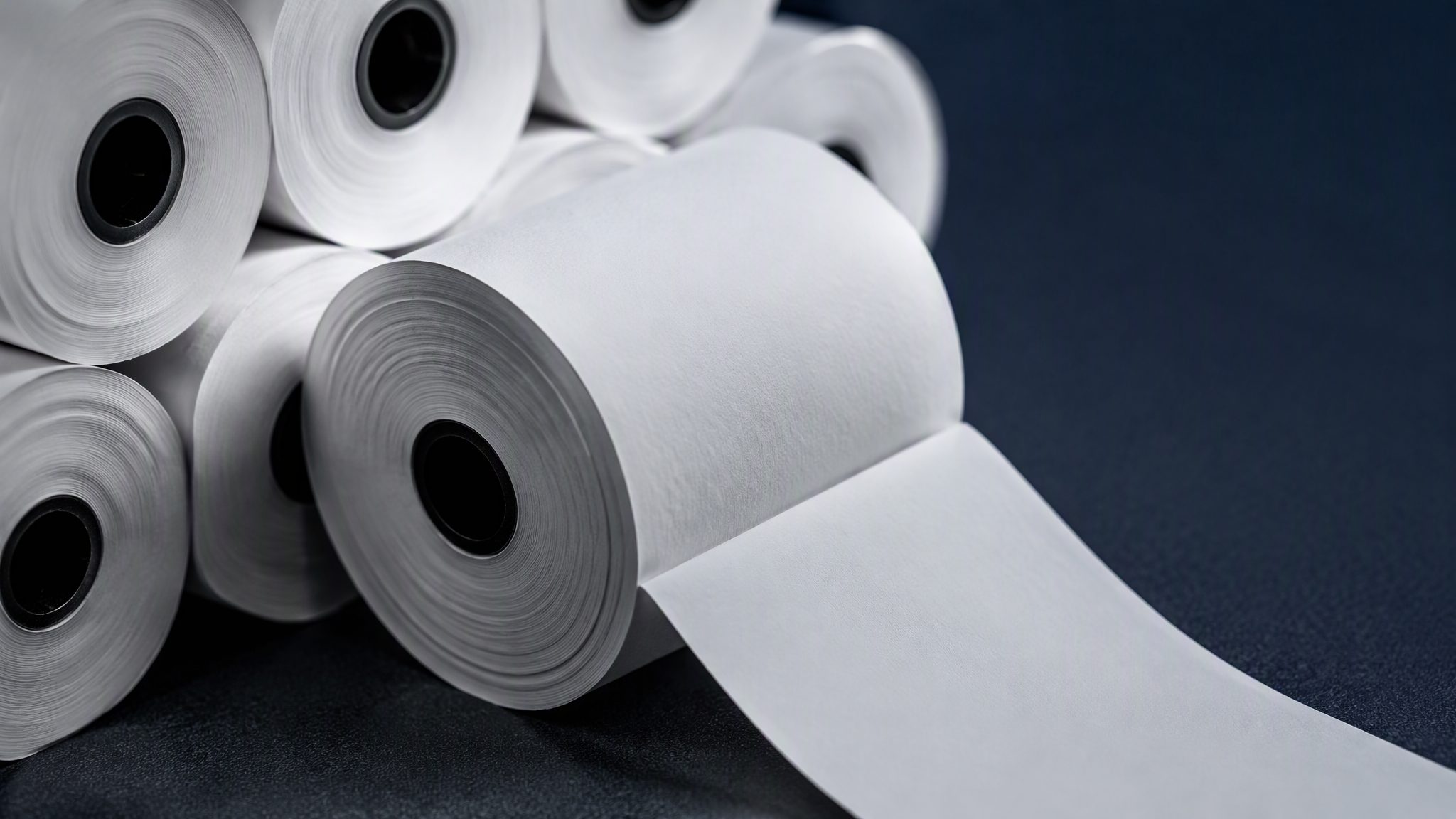 Rollos de papel térmico para puntos de venta en composición industrial